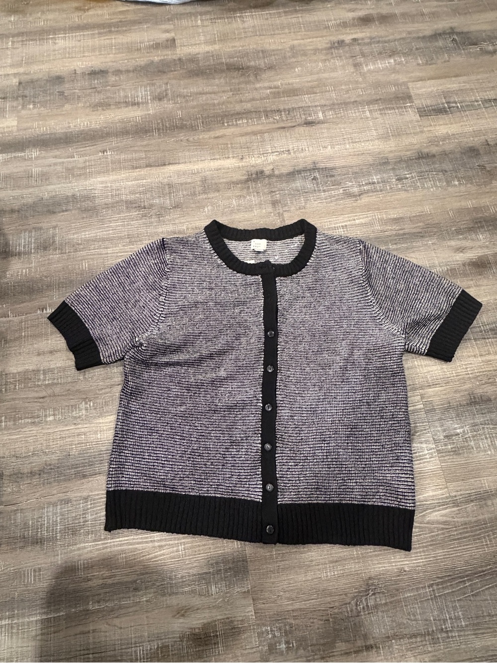 a new day Heathered Gray Short-Sleeve Cardigan with Black Trim